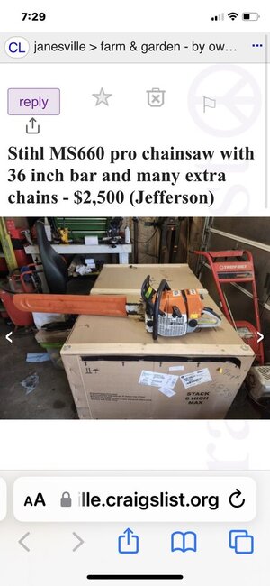 Stihl MS660 pro chainsaw with 36 inch bar and many extra chains -.jpg